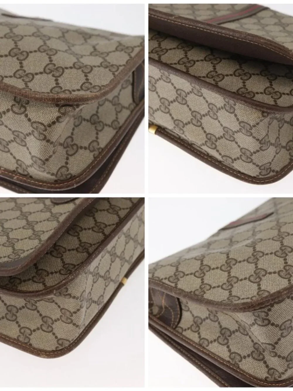 GUCCI GG Supreme Web Sherry Line Bag PVC Beige Gold 001 104 0551 Auth 178811